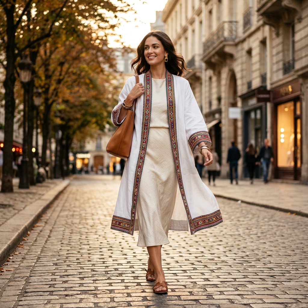 White Trim Kimono outdoors